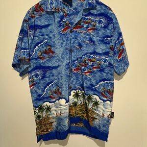 Uluwatu Men's‎ Blue Short Sleeve Button Up Surfboard Beach Hawaiian Shirt Medium